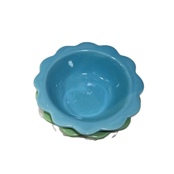MSC 3- Small Mt. Clemens Pottery Bowls Blue/Green/White Scalloped Floral-Shaped - Picture 2 of 6